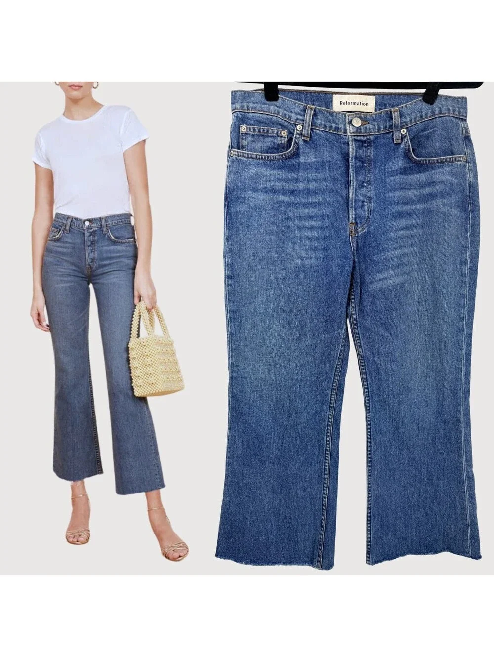 Reformation Mid Crop Flare Jeans Baltic Wash Size 30